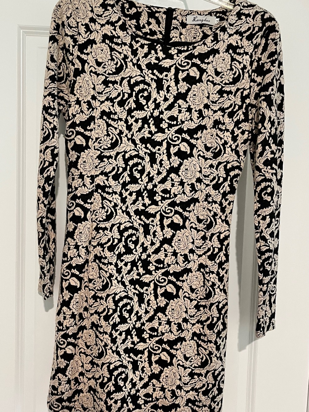 Black & Cream Floral Long-Sleeve Whimsigoth Dress
